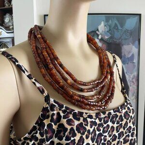 VTG 70s Haute French Catherine Noll Amber Horn Bead Avant Garde Necklace HTF